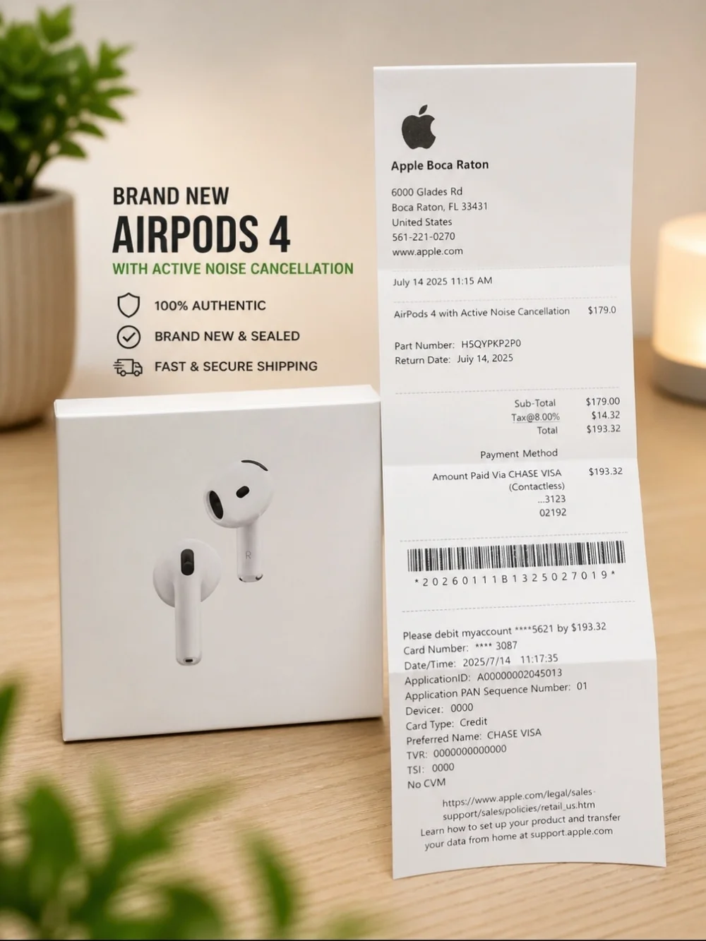 Apple AirPods 4 Wireless Earbuds in White